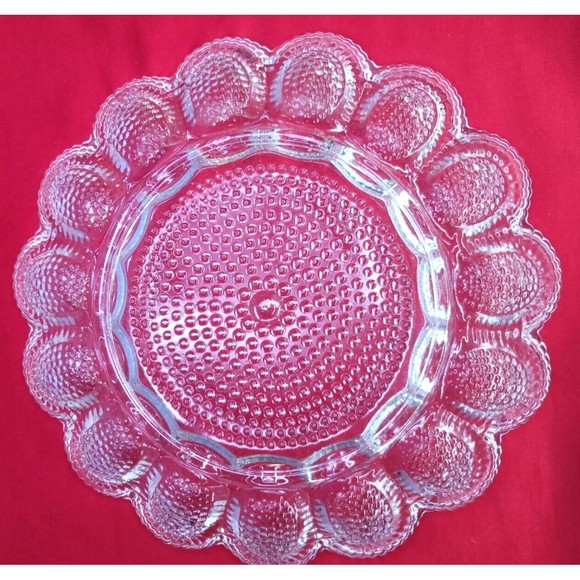 Deviled Egg Relish Platter Set Round Serving Tray 11" Hobnail VTG Indiana Glass - Picture 10 of 15